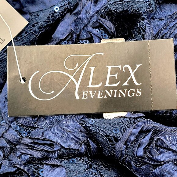 Alex Evenings Womens Navy Blue Lace Sequin Floral Midi Dress Size 14W - Picture 13 of 15